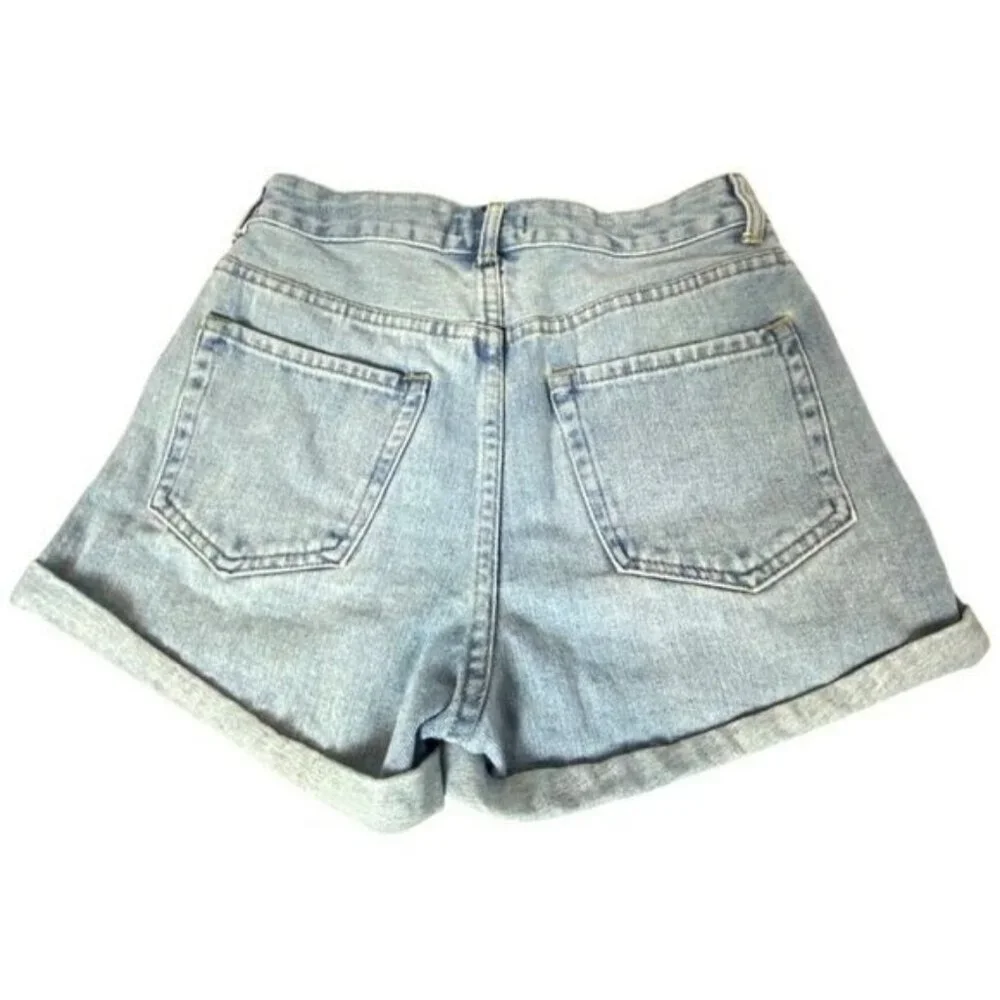 Forever 21 Womens Light Wash High-Rise Denim Shorts  Sz 26 Cuffs & Button fly - Picture 2 of 6